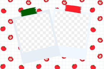 Png instant photo frame on tomato pattern background