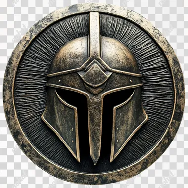PNG Intricate Bas-Relief Spartan Helmet on Metal Plate PNG Intricate Bas-Relief Spartan Helmet on Metal Plate