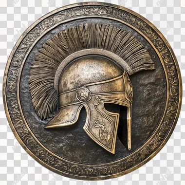 PNG Intricate Spartan Helmet Bas-Relief on Metal Plate PNG Intricate Spartan Helmet Bas-Relief on Metal Plate