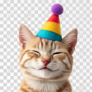 PNG Joyful Birthday Cat with Colorful Party Hat