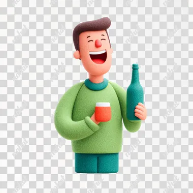 PNG Joyful Man Drinking in 3D Felt Style Illustration PNG Joyful Man Drinking in 3D Felt Style Illustration