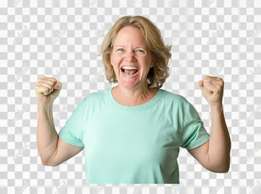 PNG Joyful woman in her thirties celebrating in mint green t-shirt