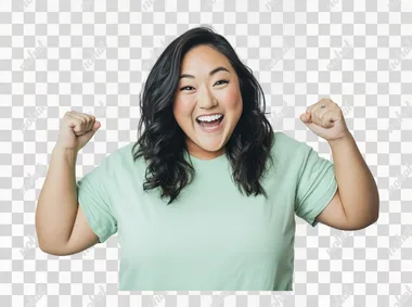 PNG Joyful woman in her thirties celebrating in mint green t-shirt