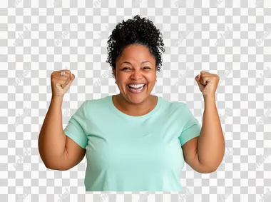 PNG Joyful woman in her thirties celebrating in mint green t-shirt portrait