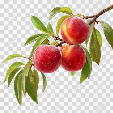 PNG Juicy Peaches on Branch - Transparent Background
