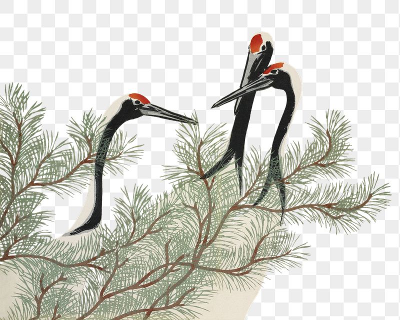 Png Kamisaka Sekka's cranes sticker, | Free PNG - rawpixel