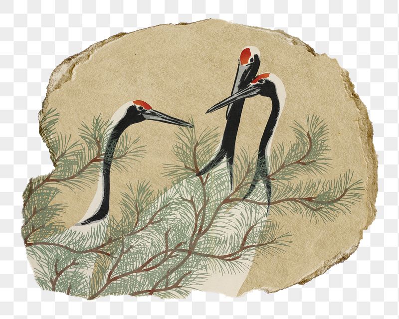 Png Kamisaka Sekka's cranes sticker, | Free PNG - rawpixel
