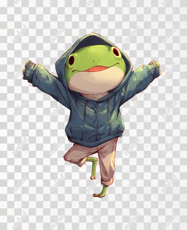 PNG Kawaii Frog Boy Stretching in Hoodie PNG Kawaii Frog Boy Stretching in Hoodie