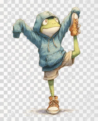 PNG Kawaii Frog Boy Stretching in Studio Ghibli Style PNG Kawaii Frog Boy Stretching in Studio Ghibli Style