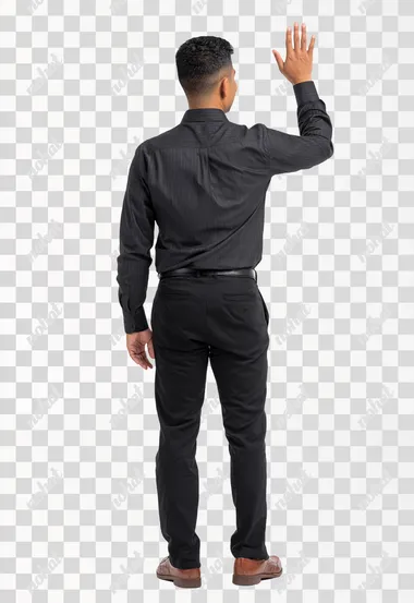 PNG Latino Man in Semi-Formal Attire with Raised Hand PNG Latino Man in Semi-Formal Attire with Raised Hand