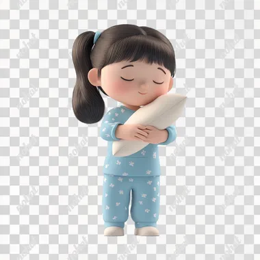 PNG Little girl in pajamas holding a pillow, cozy cartoon style illustration