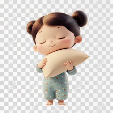 PNG Little girl in pajamas holding a pillow in cozy bedroom illustration PNG Little girl in pajamas holding a pillow in cozy bedroom illustration