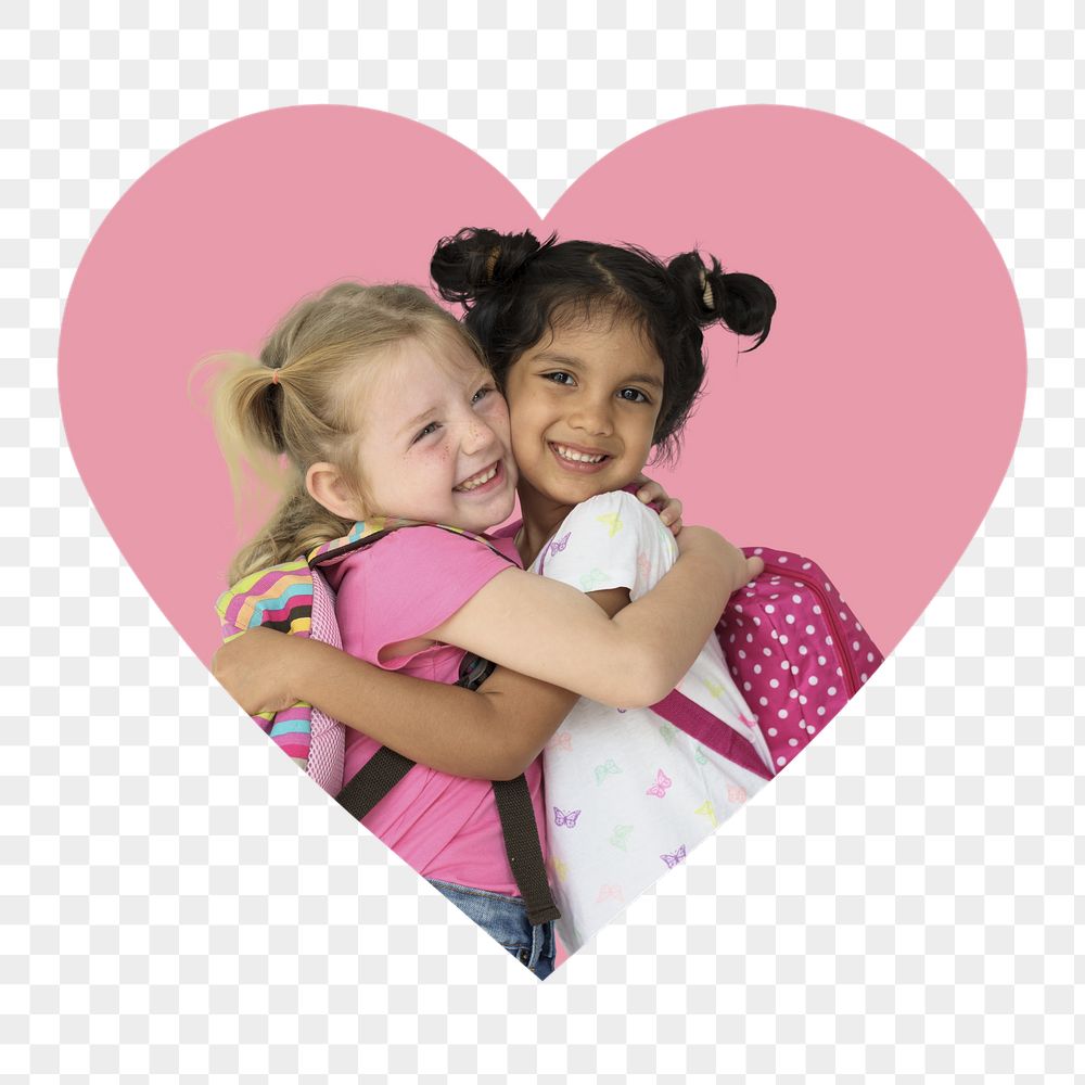Png little girls hugging badge | Free PNG - rawpixel