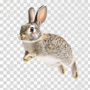 PNG Lively rabbit jumping in a garden on pure white background