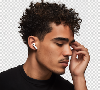 PNG Male Model with Curly Hair Listening to AirPods