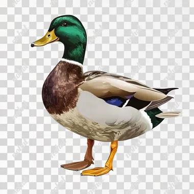 PNG Mallard Duck Illustration Standing on Hind Legs in Natural Habitat