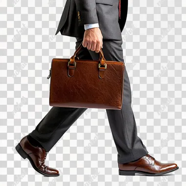 PNG Man in Suit with Briefcase Walking Briskly in Urban Setting