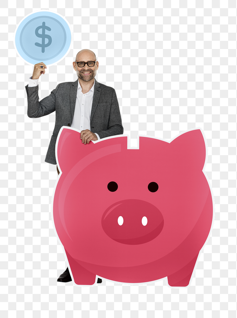 Png Man saving money in piggy | Free PNG - rawpixel