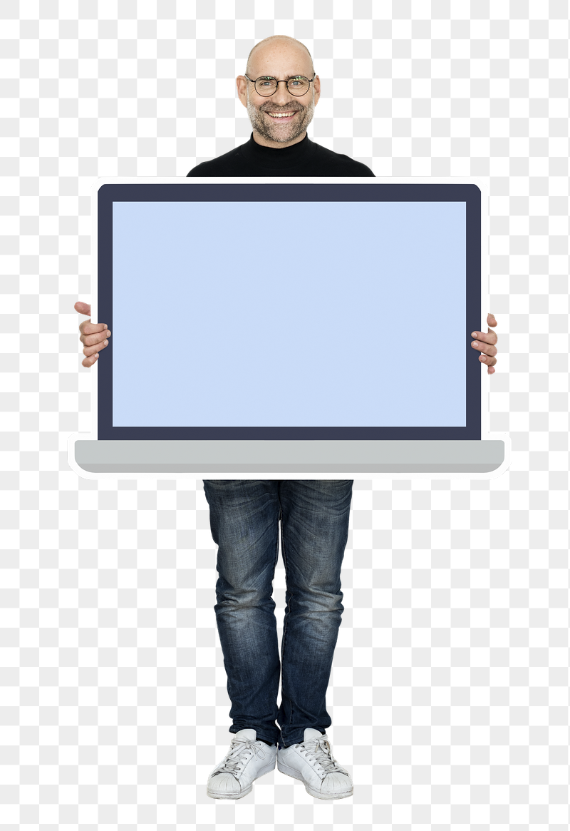 Png Man showing blank laptop | Free PNG - rawpixel