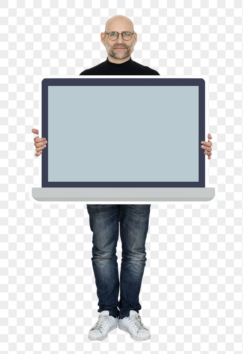 Png Man showing blank laptop, | Free PNG - rawpixel