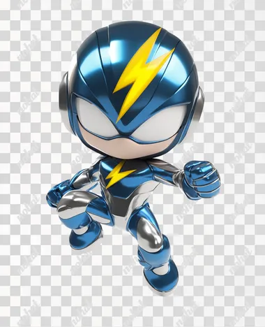 PNG Mega Man Chibi Figurine in Blue and Silver Suit with Flash Symbol PNG Mega Man Chibi Figurine in Blue and Silver Suit with Flash Symbol