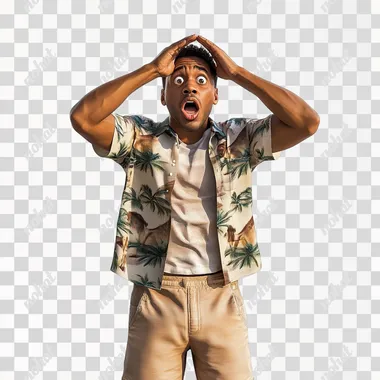 PNG Michael Robinson Surprised Reaction in Casual Summer Outfit, African American