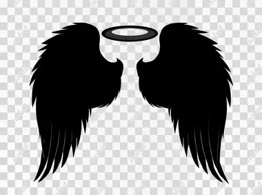 PNG Minimalist Black Angel Wings with Halo PNG Minimalist Black Angel Wings with Halo