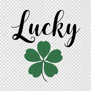 PNG Minimalistic Green Four Leaf Clover with Lucky Text