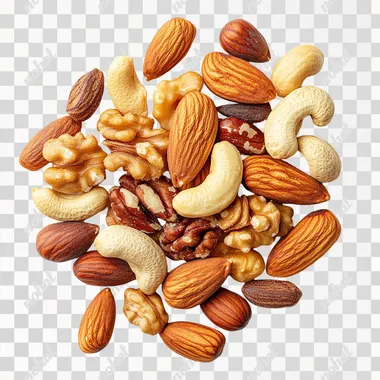 PNG Mixed nuts assortment from above on white tabletop for snacking PNG Mixed nuts assortment from above on white tabletop for snacking