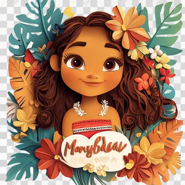 PNG Moana-Inspired Graphic Design Girl Birthday Invitation with Flowers PNG Moana-Inspired Graphic Design Girl Birthday Invitation with Flowers