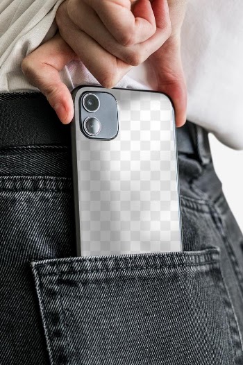 Png mobile phone case mockup in jeans back pocket