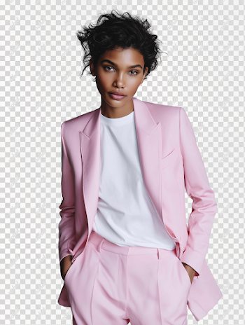 PNG Modern High-Fashion Portrait of Woman in Pink Suit