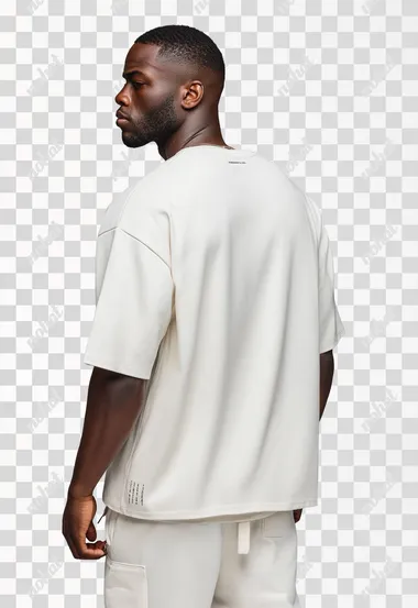PNG Muscular Mixed-Race Male Model in Off-White Streetwear - Back View PNG Muscular Mixed-Race Male Model in Off-White Streetwear - Back View