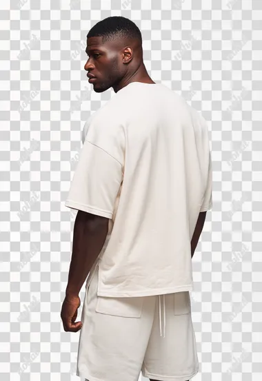 PNG Muscular Mixed-Race Male Model in Off-White Streetwear - Back View PNG Muscular Mixed-Race Male Model in Off-White Streetwear - Back View