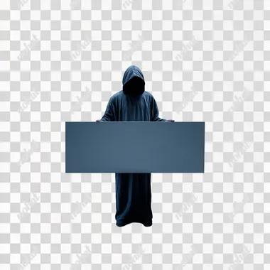 PNG Mysterious Hooded Figure Holding Blank Sign PNG Mysterious Hooded Figure Holding Blank Sign