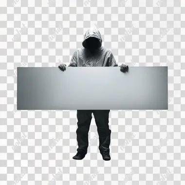 PNG Mysterious Hooded Figure with Blank Sign PNG Mysterious Hooded Figure with Blank Sign