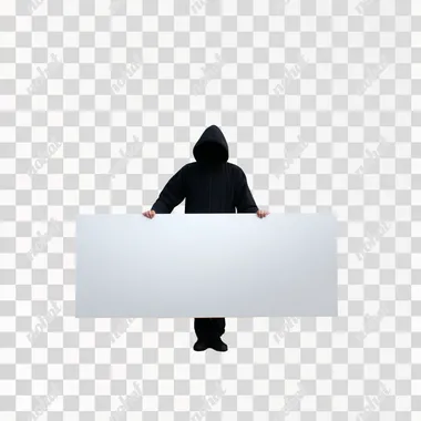 PNG Mysterious Hooded Man Holding Blank Sign PNG Mysterious Hooded Man Holding Blank Sign