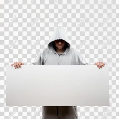 PNG Mysterious Hooded Man with Blank Sign PNG Mysterious Hooded Man with Blank Sign
