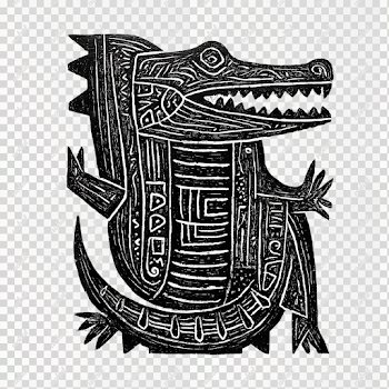 PNG Mysterious Lino Print of a Crocodile
