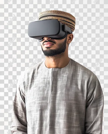 PNG of Omani Man in Dishdasha Wearing VR Glasses – Arabian Gulf