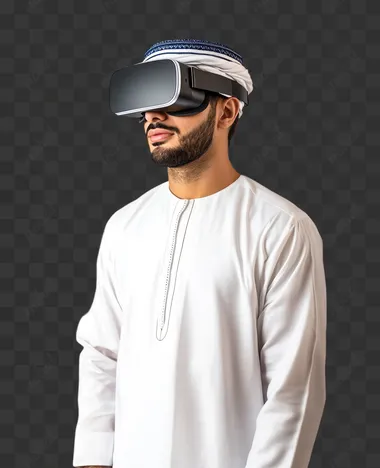 PNG of Young Omani Man in Dishdasha and VR Glasses – Middle East