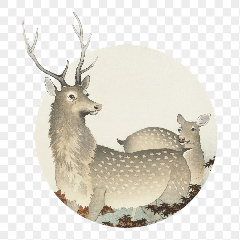 Png Ohara Koson's deers badge | Free PNG - rawpixel