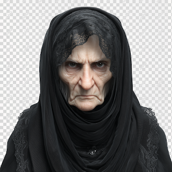 PNG Old Arabian Woman Portrait in Black Hijab