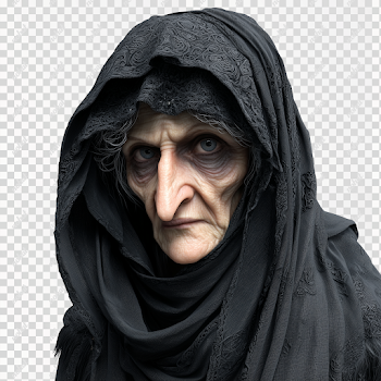 PNG Old Arabian Woman Portrait in Medieval Black Hijab