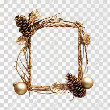 PNG Pine Cone Christmas Ornament Wreath with Golden Accents for Home Decor