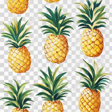 PNG Pineapples Illustrations from Tropical Regions on Flat White Surface