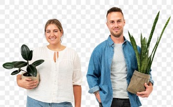 Png plant parent couple holding potted… | Free stock illustration | High Resolution graphic