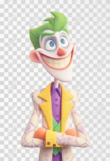 PNG Playful 3D Joker Character in Pixar Style PNG Playful 3D Joker Character in Pixar Style
