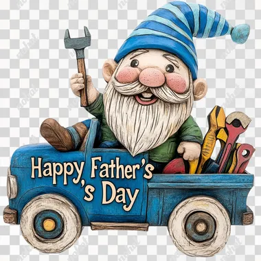 PNG Playful Gnome in a Colorful Truck for Father's Day PNG Playful Gnome in a Colorful Truck for Father's Day