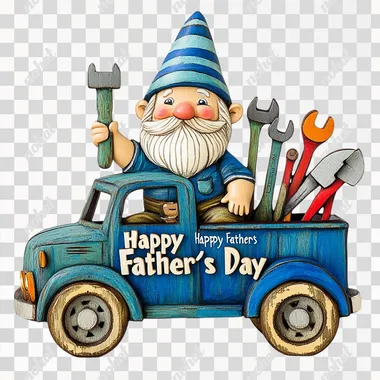 PNG Playful Gnome in Blue Truck - Happy Father's Day Sculpture PNG Playful Gnome in Blue Truck - Happy Father's Day Sculpture